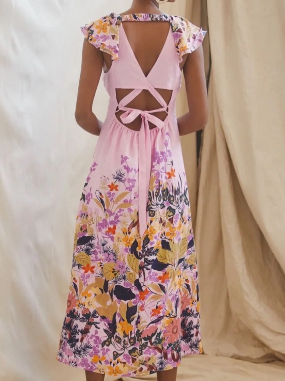 By Anthropologie Pink Floral Midi Dress